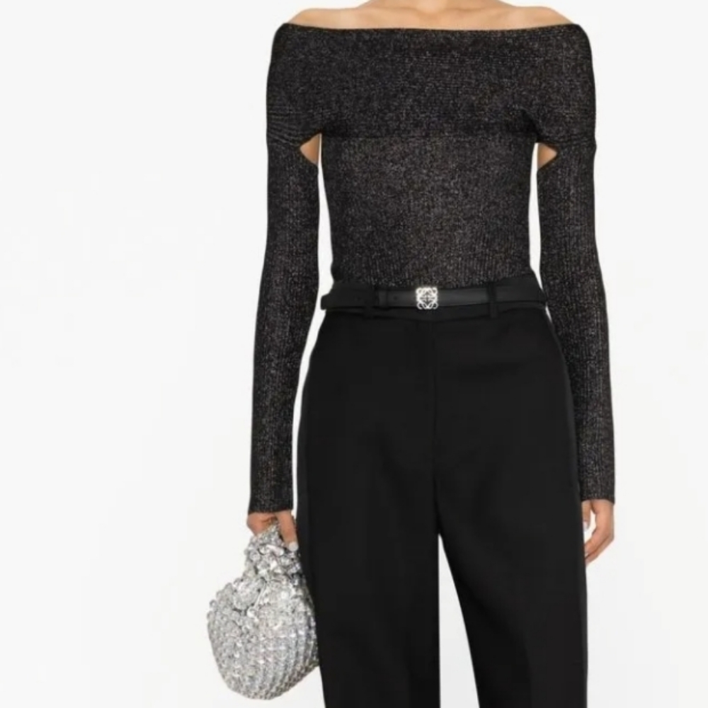 KHAITE Salma open-back top jet black virgin wool blend open back off-shoulder XS